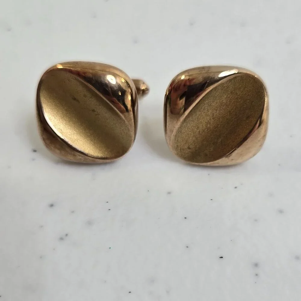 Cufflinks Gold Tone Matte Geometric Square Stripe Vintage MCM Art Deco Look